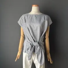 【美品】DRESKIP ドレスキップ ストライプ×グレー 切替Tシャツ Lサイズ