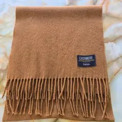 訳ありカシミヤ マフラー キャメル・ブラウン　フリンジ付き