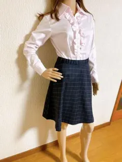 新品未使用　お仕事用スカート　オフィス　事務服　ネイビー×チェック　サイズM