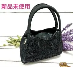 新品未使用 ブラック刺繍 ビーズ ハンドバッグ 黒 フォーマル パーティー