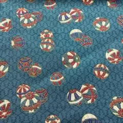 【布山整頓中】和柄手毬柄　シーチング　青緑　110×80