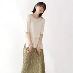 新品未使用【LOWRYS FARM】アシンメトリー半袖リブニット/ベージュ