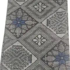 幾何学模様の生地 はぎれ グレー 青　大島紬　リメイク　きもの　198×18