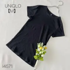 ユニクロ　リブTシャツ ワッフル生地　半袖 クルーネック シンプル　黒 M