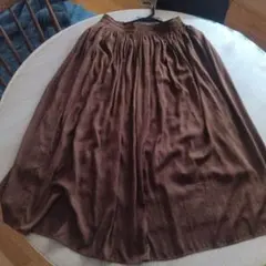 美品☆ユニクロ ギャザーロングスカート ブラウン Lサイズ