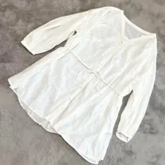 1585【グローバルワーク】長袖シアーシャツ　F コットン　ゆったり