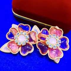 ヴィンテージ デザイン　アクセサリー　ブローチ　フラワー　花　カラーストーン