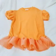 韓国で大人気　高品質　新品子供服　フリルチュニック　オレンジ　サイズ100