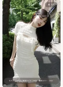 ダーリッチ リボンシャーリングミニワンピース 美品 アイボリー ダーリッチ Darich リボンシャーリングミニワンピース