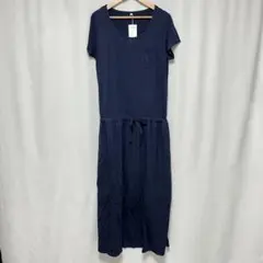 【新品未使用】ベルメゾン　ワンピース　無地　ネイビー　L ウエストゴム