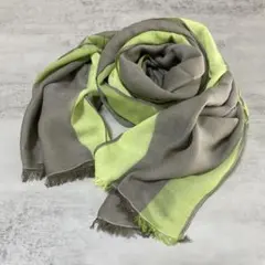 u*2様 新品 訳あり グレー カーキ × グリーン ライン 薄手 春 ストール