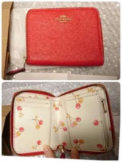 COACH　 チェリー　スモール ジップ 折り財布