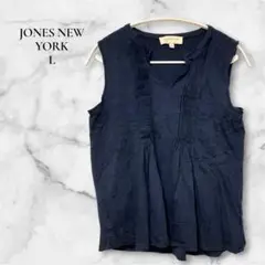 一点物◎JONES NEW YORK【L】ネイビー ノースリーブシャツ プリーツ