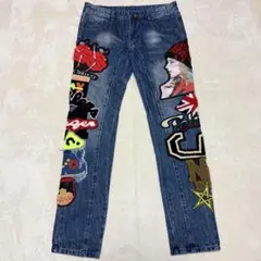 【美品】biepa jeans ストレートパンツ フルデコワッペンデニム 34のサムネイル