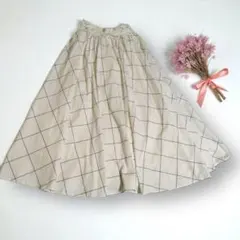 良品☆アニュアンス スカート マキシスカート チェック ギャザー タック フレア