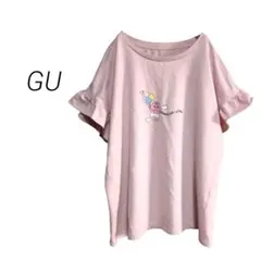 【ジーユー】ルームウェア フリル袖Tシャツ おぱんちゅうさぎ ラウンジ ピンクのサムネイル