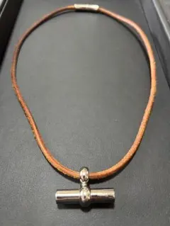 HERMES エルメス レザーチョーカー ネックレス ブラウン 約48cmのサムネイル