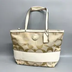 COACH コーチ ベージュ 白 シグネチャーキャンバス トートバッグ