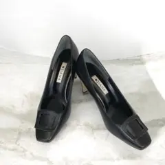 美品　ダイアナ パンプス スクエアトゥ ブラック バックル　日本製　23