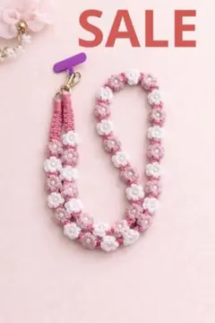 スマホショルダーストラップ 花柄 韓国風 編み込み可愛い ピンク系