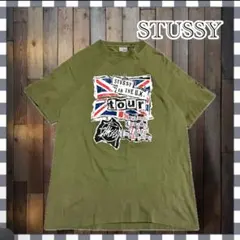 【USA製】STUSSY ステューシー 半袖tシャツ オリーブ M イラスト