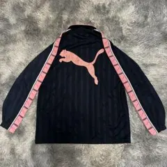 PUMAピンクジャージ ビックロゴ 背部ヴィンテージ風　ネイビー　L