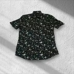 【美品】H&M 花柄 半袖シャツ モノトーン 総柄 メンズ L相当【D113】