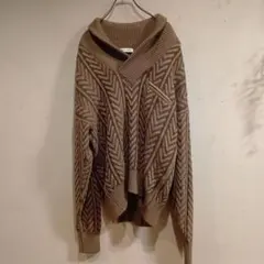 USDE古着【Angee Bros.】柄模様 ウール 襟付き ニット ブラウン