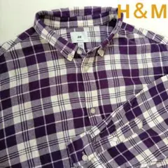 H＆M ネルシャツ チェック柄シャツ 長袖 ボタンダウンシャツ パープル XLのサムネイル