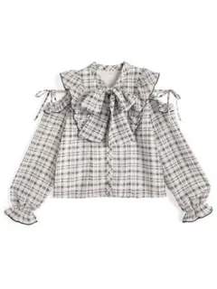 GRL チェック柄オープンショルダーリボンブラウス[gn575]