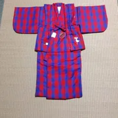 赤と青のチェック柄着物