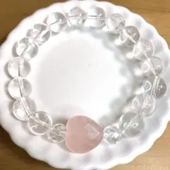 ミ*ー様 ハート形ローズクォーツと水晶のブレスレット　内径16センチ