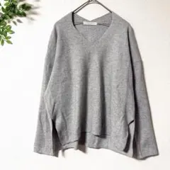 ショコラフィネローブ Vネックニット グレー 長袖 ドロップショルダー