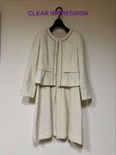 ベージュ ツイード風 ジャケット＋ワンピース（ブランド:クリアインプレッション）