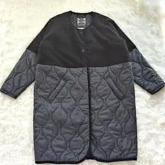 ラベンハム 切替 キルティング ノーカラーコート ブラック