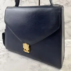TRUSSARDI トラサルディ 本革 レザー セミショルダーバッグ 紺ネイビーのサムネイル