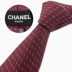 CHANEL シルクネクタイ ココマーク チェーンモチーフ レッド