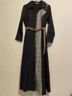 ロングワンピース チェック柄 ベルト付き