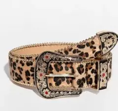 ベルト スタッズ ヒョウ柄 大きめ y2k パンク グランジ アメカジ