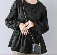 La-gemme ラジエム　フロッキードットペプラムトップス　ブラック　フリー