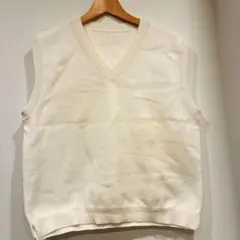 無印良品 MUJI ニットベスト 白 Mサイズ 綿混 Vネック　学生　春服