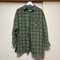 グリーン チェック柄 長袖シャツ