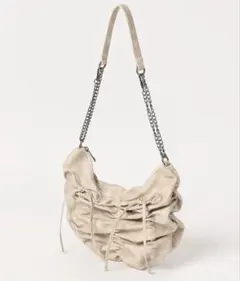 Heather Wリボンギャザーショルダーバッグ ベージュ