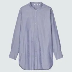 UNIQLO ユニクロ　コットンツイルストライプスタンドカラーロングシャツ M