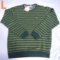 CROCODILE　クルーネックニット　セーター　ボーダー　カーキ　メンズL