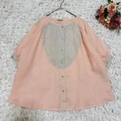 Samansa Mos2　タグ付き　リネン配色ブラウス ピンク シャツゆったり