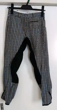 乗馬　ピカー　チェック柄ストレッチキュロット　34　尻革