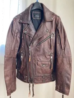 ダブルライダースジャケット　レザージャケット　本革　牛革　ブラウン