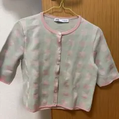 ZARA ギンガムチェック 半袖サマーニット カーディガンのサムネイル
