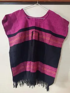 伝統的なブラウス ピンク •黒　メキシコファション